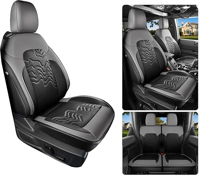 Red Rain Leather Seat Cover Customized Fit for Ford Bronco 2 Door Seat Cover 2025 2024 2023 2022 2021 Black and Gray Car Seat Covers Full Set (Bronco 2Door-Black+Gray)