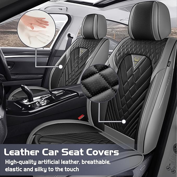 Truck Seat Covers for Nissan Frontier 2009-2026, Waterproof Premium Leather Full Coverage Car Seat Cover, Muscle Sport Style Auto Interior Seat Covers Sets (Full Set/Gray Black)