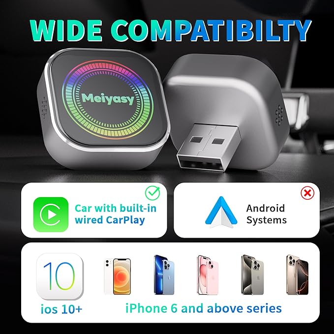 2026 Upgraded Wireless CarPlay Adapter for iPhone, Compact Mini Metal Shell Design Small Size, (New Update) Plug and Play, Fast and Stable Connection CarPlay Adapter for Apple iOS ＆Android (Silvery)