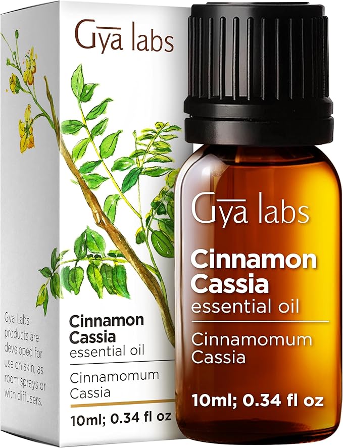 100% Pure Cinnamon Cassia Essential Oil - 0.34 Fl Oz - Cinnamon Cassia Oil for Hair, Skin, Diffuser, Aromatherapy & DIY Candle Making Scent