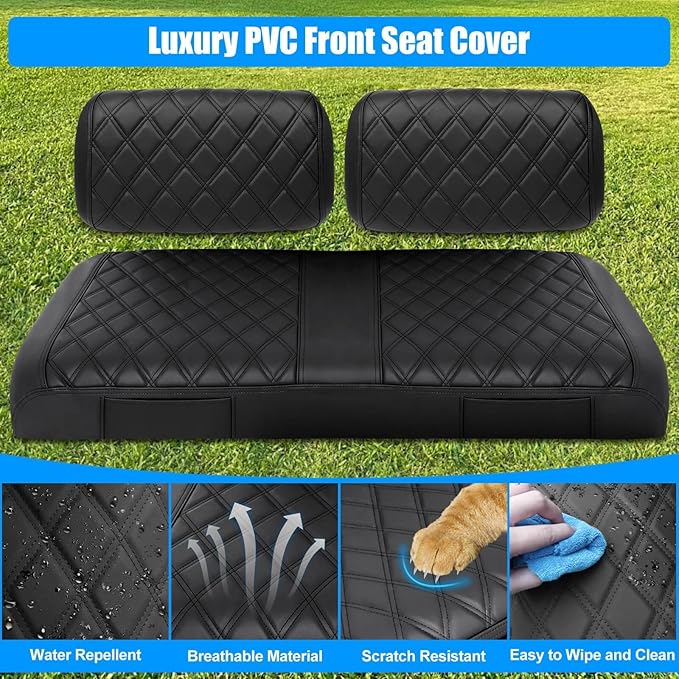 Golf Cart Seat Covers Front for Yamaha G2 G8 G9 G11 G14 G16 G19 G20 G22 Golf Carts Made Thick Premium Marine Leather with Custom Diamond Anti-Scratch/Anti-Fading/Easy to Install