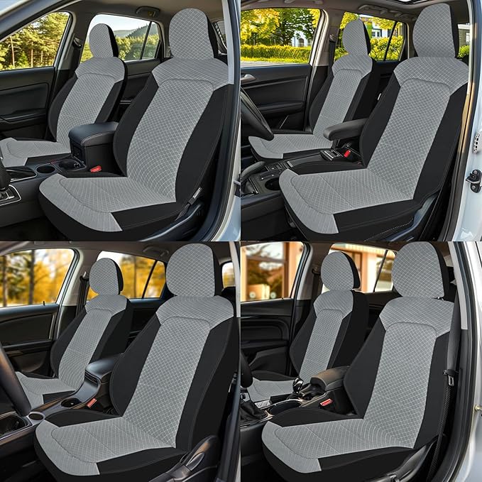 Nilight Car Seat Cover 2PCS Black Grey Breathable Mesh Interior Covers with Removable Headrest Airbag Compatible Universal for Cars Truck and SUV Front Seats