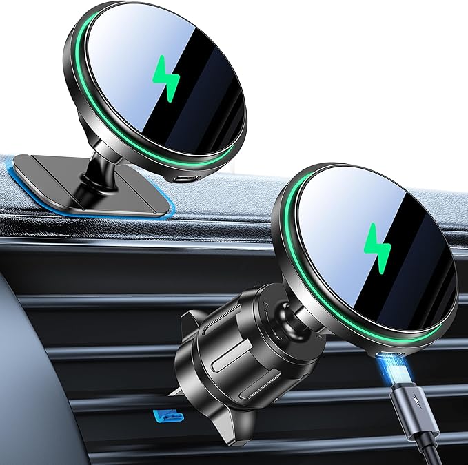 Coolpow for 15W MagSafe Car Mount Charger【Strongest Magnetic】 Magnetic Wireless Cars Charger,Magnetic Phone Holder for Cars,Phone Holders for Your Car Charger for iPhone 17 Pro Max 16 15 14