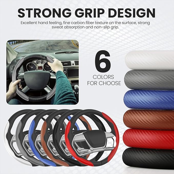 GSPSCN Universal Car Carbon Fiber Steering Wheel Cover Anti-Skid,Butterfly Steering Wheel Cover,Non-Slip Segmented Steering Wheel Protector,Fit for 99% Cars,Car Interior Accessories (Gray)