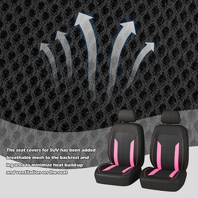 2 Pack Universal Car Seat Cover with Breathable Mesh Backrest,Comfortable Car Seat Protector with Foam Padding and Retaining Buckle,Highly Elastic Car Seat Covers Full Set (Pink)