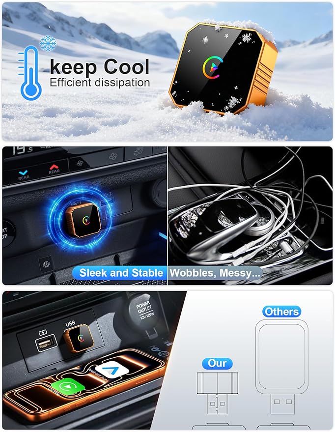 2026 Upgraded Mini Wireless CarPlay Adapter for Apple CarPlay & Android Auto, Plug & Play, Fast and Auto Connect, No Latency 2 in 1 Car Play Wireless Adapter for iPhone iOS 10+ & Android 11+