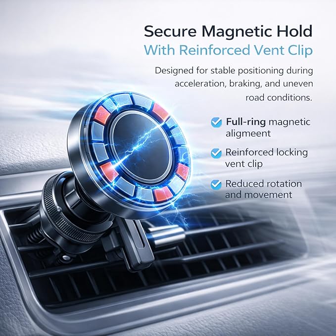 Trusmi Magnetic Car Phone Holder for MagSafe, Air Vent Phone Mount 360° Rotation, Strong Magnet Cell Phone Holder for Car for iPhone 17 16 15 14 13 12 Pro Max, Samsung Galaxy, Google Pixel