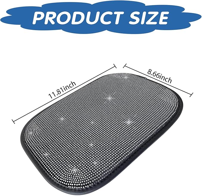 ijuicy Bling Car Center Console Armrest Cover, Crystal Rhinestone Center Console Protective Cover Armrest Cushion Pad, 12.6" x 8.5" Universal for Most Cars (Silver)