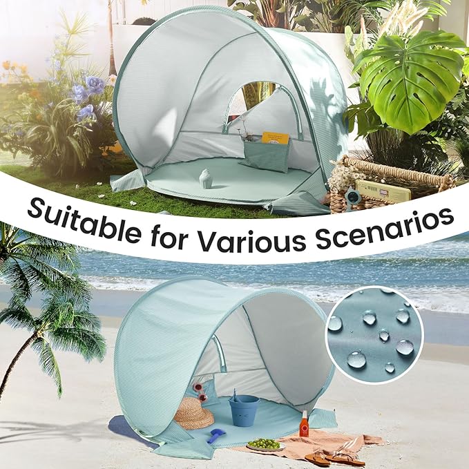 Tiny Land Baby Beach Tent – Pop Up Baby Tent with UV Protection, Portable Baby Beach Essentials, 35"x28"x32" Sun Shelter for Infants, Baby Outdoor Use (Pastel Aqua)