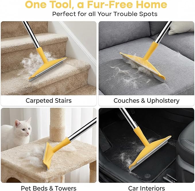 Carpet Rake for Pet Hair Removal – Reusable Cat & Dog Hair Remover Broom with Adjustable 60" Long Handle, Rug Rake Scraper for Carpet, Rugs, Mats, Upholstery & Couch Cleaning