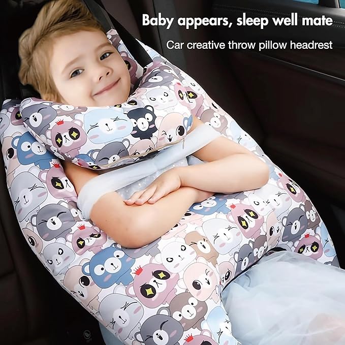 Car Pillow for Kids, Kids & Adults Car Neck Head Support Cushion Set,Travel car seat Safety Pillow,h Shape car Sleeping Pillow Kids,Pillow case can be Disassembled and Washed (A)