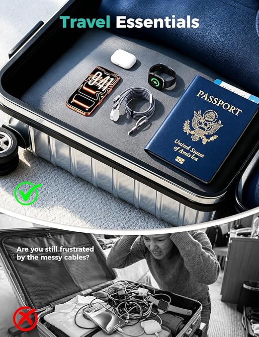 Travel Essentials for Apple Watch Charger,Cruise Vacation 2026 Camping Essentials,iPhone Charger,Multi Charging Cable,3 in 2 Charging Docks for iWatch Series 11-2/Ultra,iPhone 17-12,Car
