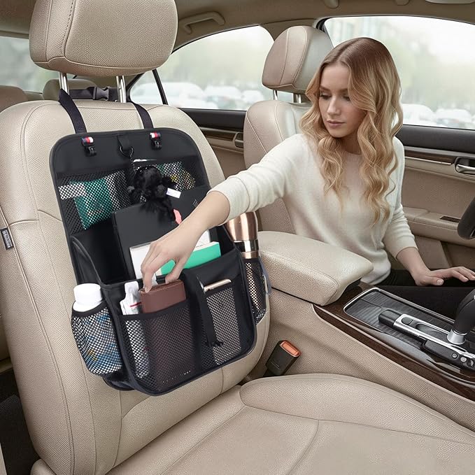 Viaviat Hanging Car Trunk Organizer and Storage, Premium Faux Leather Large Capacity Storage Accessories, Backseat Car Organizer for SUV/MPV/Truck (1, Black)