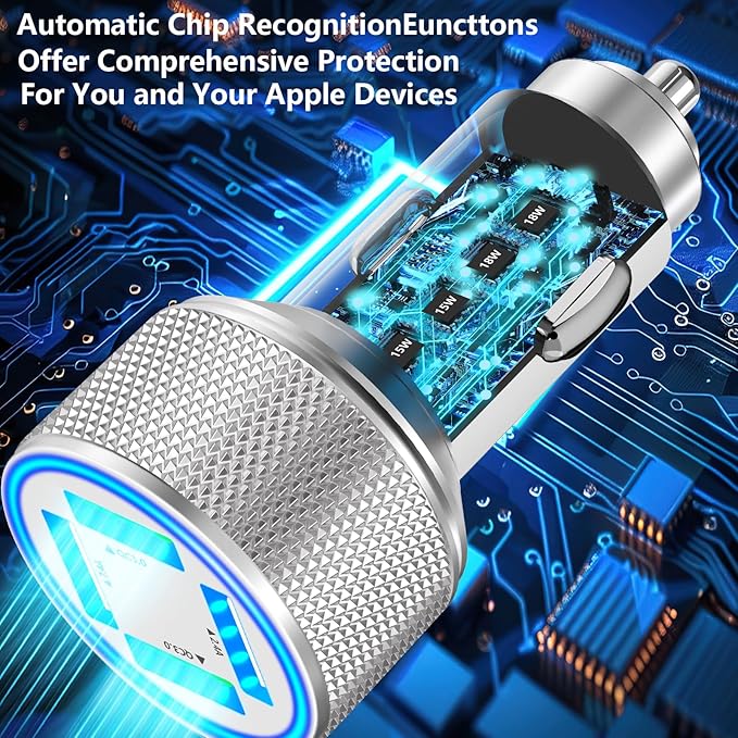 USB Car Charger, Stuffcool 60W Dual USB-A + QC3.0 Power Cigarette Lighter Adapter 4-Port Car Charger Carplay Fast Charging for iPhone 17 17 Pro Max 16 15 14 13 12/Galaxy S26 S25 S24 S23/Pixel 9 8/iPad