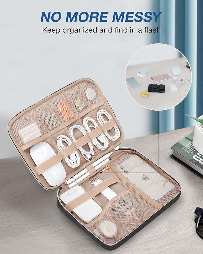 BAGSMART Electronics Travel Organizer, Portable Tech Accessories Cord Storage Case for Charging Cables, Black