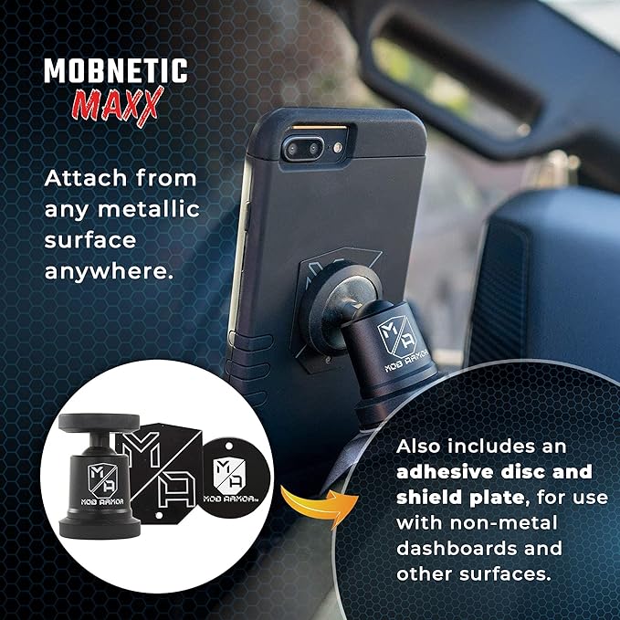 Mob Armor MobNetic Maxx - USA Assembled Magnetic Phone Holder for Car, Magnetic Car Phone Mount, 90-Degree Tilt, 360-Degree Rotation, Aluminum Metal, Compatible with iPhone & Android - Red