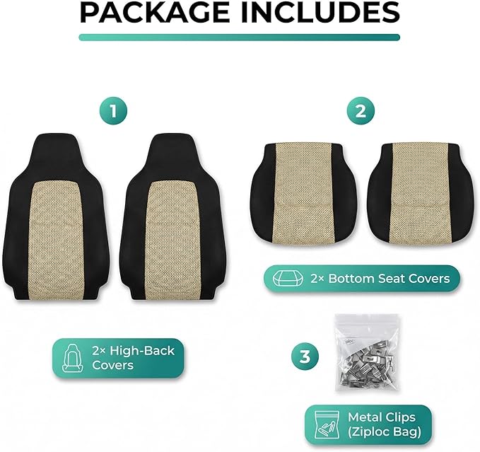 FH Group Automotive Front Car Seat Covers for SUV, Trucks, Sedan and More - Universal Fit Front High Back Design Interior Accessories - 3D Mesh Fabric Center Panel - Beige