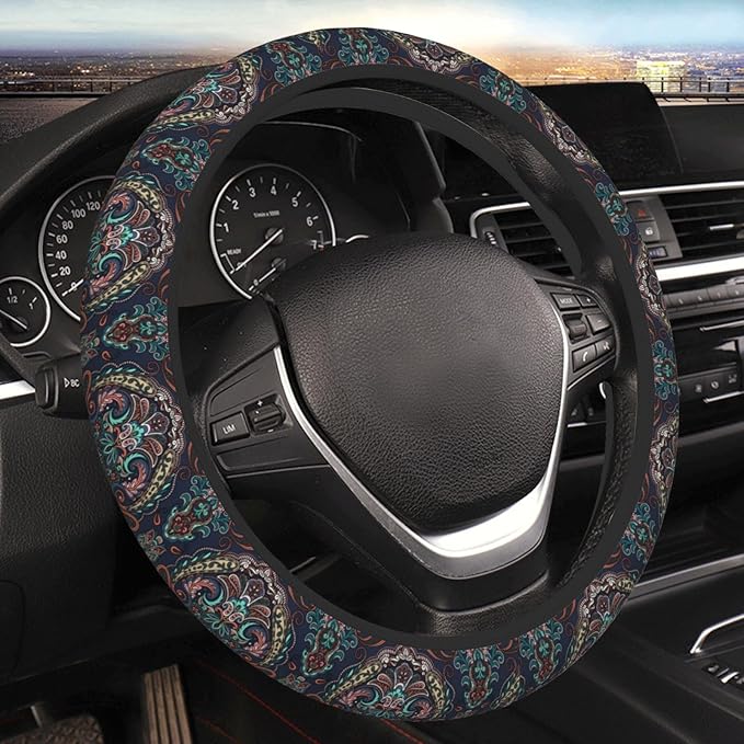 Paisley Steering Wheel Cover Women 15 inch Anti-Slip Sweat Absorption Steering Wheel Covers Cute Car Accessories Decor Car SUV Sedan Vans Truck Protector