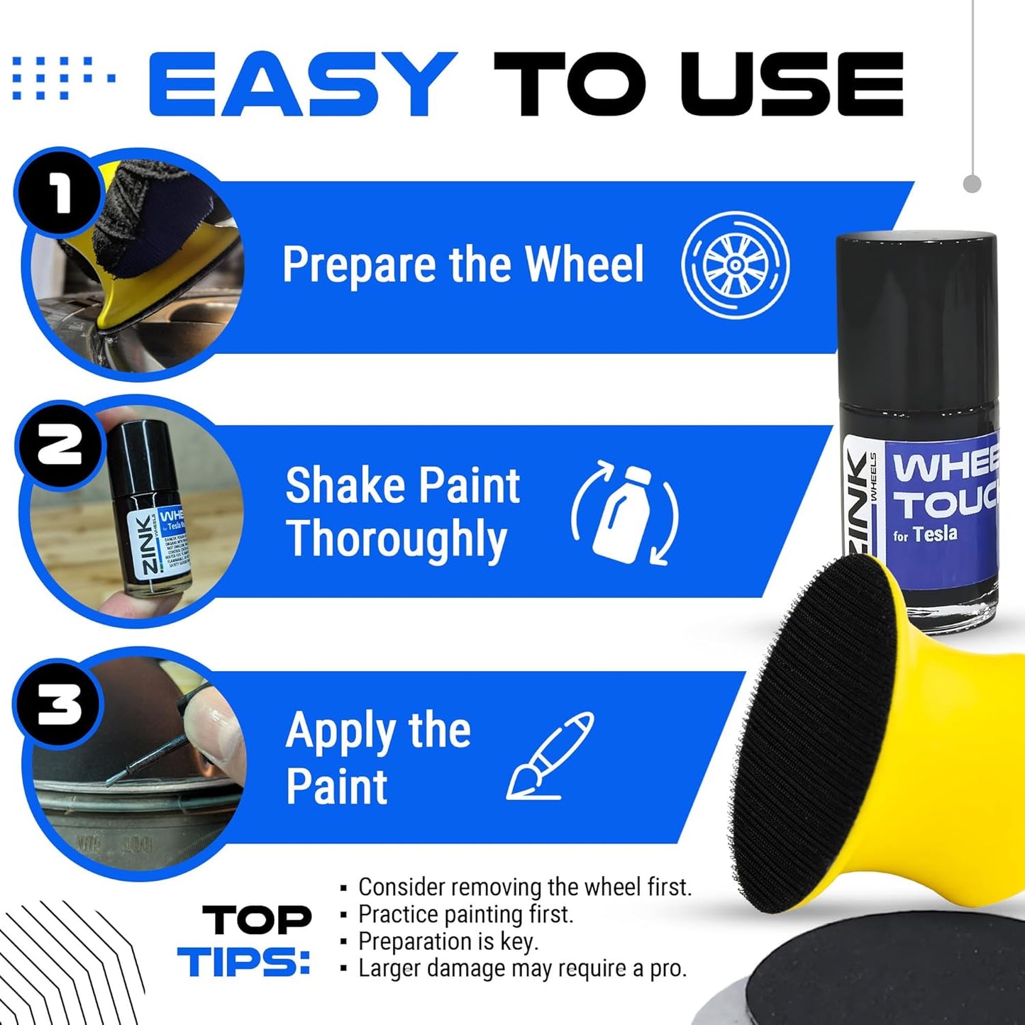 Premium Tesla Wheel Curb Rash Repair Kit for Model Y 20-inch Black Induction Rims - DIY Kit with Color-matched Touch Up Paint - Made in USA
