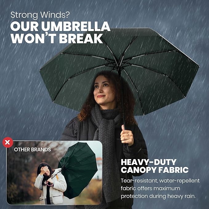 Rain-Mate Windproof Compact Umbrellas for Rain - Strong Reinforced Fiberglass Rib Design & Auto Open & Close - Portable Folding Travel Umbrella - Lightweight & Packable for Women & Men, Easy Collapse