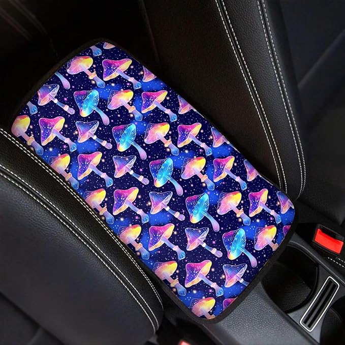 UNICEU Galaxy Mushroom Print Car Accessories Soft Comfy Armrest Cover Pad Neoprene Car Center Console Armrest Protector Cover Universal Fit Trucks SUV Van