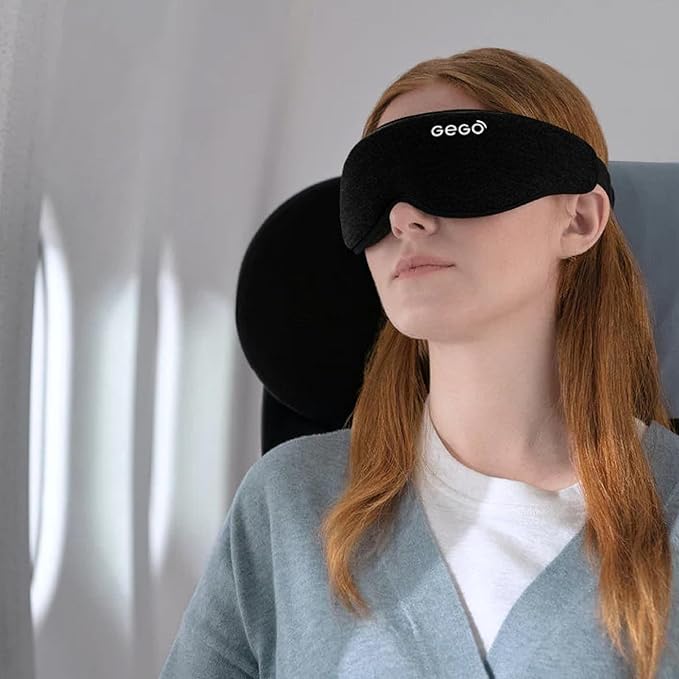 GEGO Premium Travel Kit, Sleep Mask 3D Contoured Eye with Soft Memory Foam, Luggage Tag Waterproof Resistant and Strap with Lock for Luggage TSA Approved (Sleep Mask Purple/Luggage Tag Red)