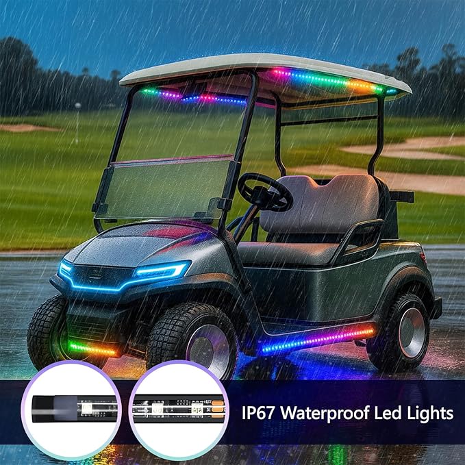 6 Pcs RGB+IC Golf Cart Underglow Light Strip with Roof Canopy Lights, 12V-80V Dream Color Chasing Light for EZGO Yamaha Club Car, Remote and APP Control, Voltage Reducer Included