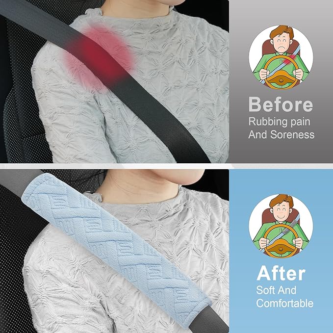 JUSTTOP 2-Pack Universal Car Shoulder Strap Pads Cover for A More Comfortable Driving, Shoulder Strap Covers Harness Pad for Car Interior Accessories(Pale Blue)
