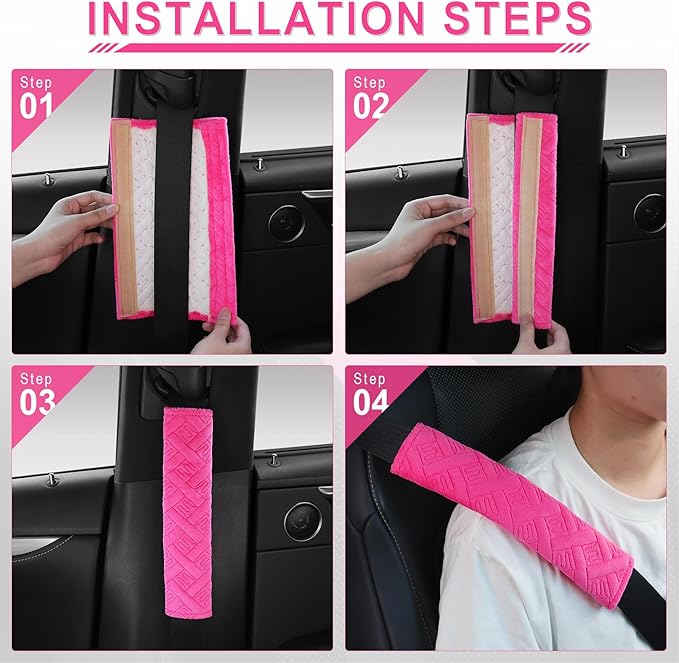 JUSTTOP 2-Pack Universal Car Seat Belt Pads Cover for A More Comfortable Driving, Seat Belt Shoulder Strap Covers Harness Pad for Car Interior Accessories(Deep Pink)