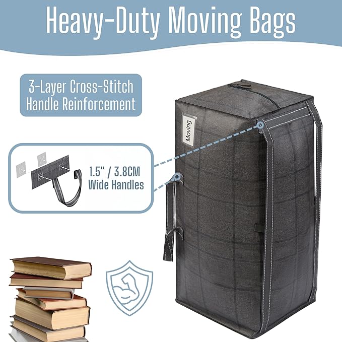 VENO 4 Pack Heavy Duty Moving Bags with Backpack Straps, Zippers & Handles, Extra Large Packing Bags for College Dorm Essentials, Moving Supplies Alternative to Cardboard Moving Boxes