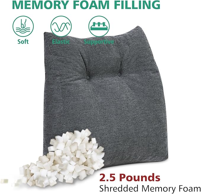 Shinnwa Lumbar Support Pillow for Office Chair, Memory Foam Back Support Pillow for Back Pain Relief, Car, Chair and Couch, 17.5x15x4.5in, Charcoal