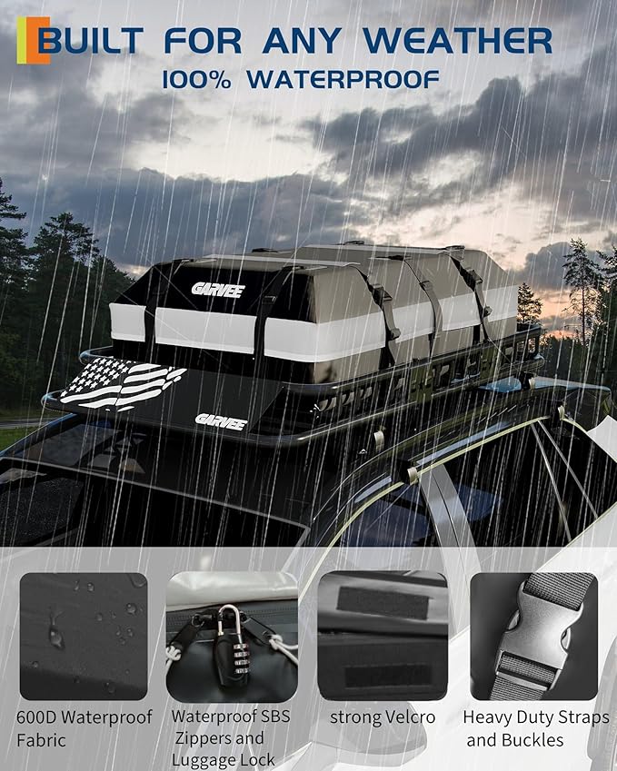 Garvee 46" x 36" Universal Roof Rack Basket, 200 Lbs Capacity Rooftop Cargo Carrier Basket with 15 Cubic Feet (44" x 34") Waterproof Luggage Bag, for Suvs, Trucks, Vehicles