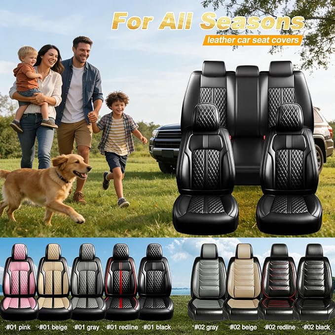Fit Bolt Car Seat Covers for Select Chevrolet Bolt/Chevy Bolt EUV 2017-2025 - Premium Full Coverage Leather, Airbag Compatible, Waterproof & All Weather Seat Cushion Protector, Full Set, Black
