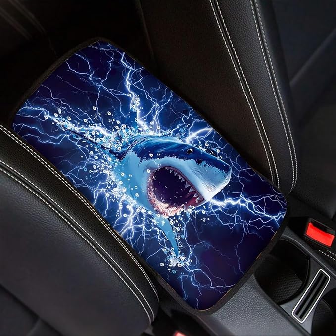 Shark Design Car Center Console Cover Armrest Pad Cover Universal Car Arm Rest Seat Storage Box Mat Non Slip Interior Accessories