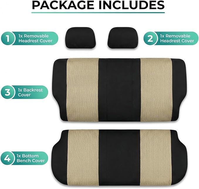 FH Group Automotive Rear Car Seat Covers for SUV, Trucks, Sedan and More - Universal Fit Rear Solid Bench Design Interior Accessories - 3D Mesh Fabric Center Panel - Beige