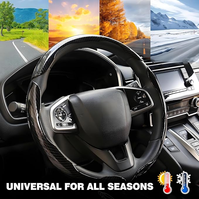 3 Pcs Carbon Fiber Car Steering Wheel Cover, Anti-Skid & Scratch-Proof,Segmented, Butterfly Thin Steering Wheel Cover Men/Women Wheel Covers Universal Fit 14.5"-16" for Cars/Truck/SUV