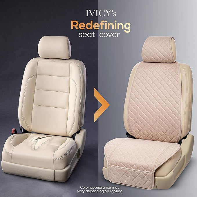 IVICY Faux Linen Front Car Seat Cover – Durable, Non-Slip Seat Protector for Cars – 1 Unit, Light Beige