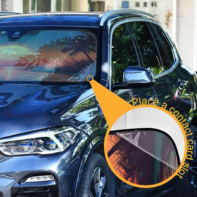 xigua Sunset with Palm Trees Car Windshield Sunshade Foldable Front Window Sun Visor Protector for Car,SUV,Truck - Keep Vehicle Cool,55 x 27.6 Inch
