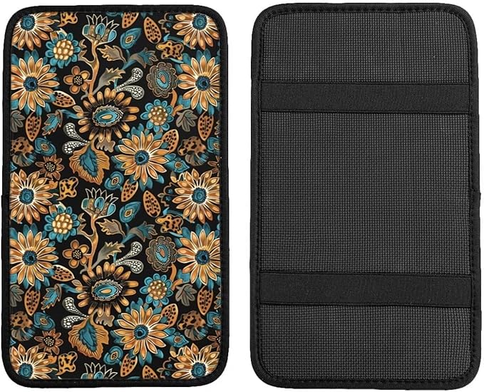 Center Console Cover Boho Flower Scratch Resistance Armrest Cover Protect Pad Car Accessories Hippie Sunflower Armrest Cushion Pad Seat Box Cover Protector