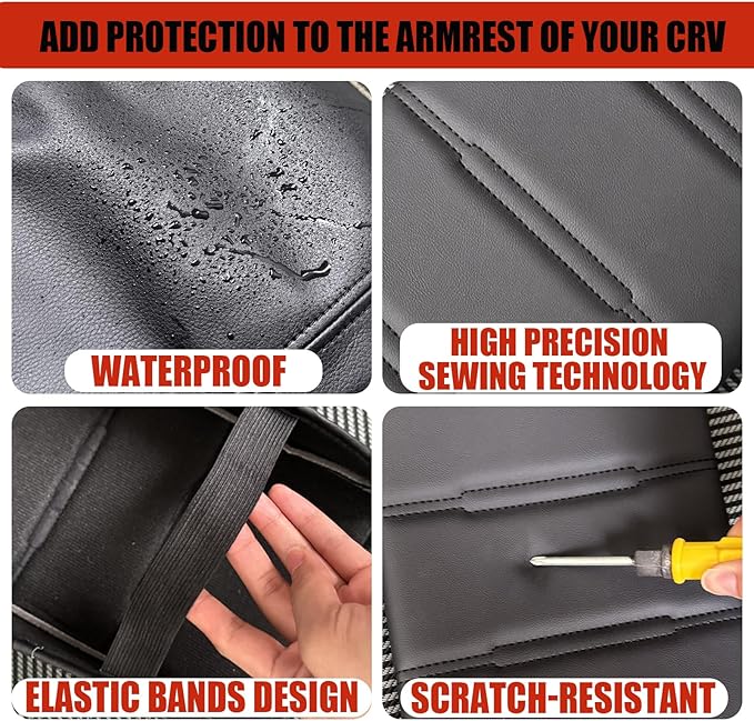 for Honda CRV 2026 2025 2024 2023 Center Console Cover - Vegan Leather Armrest Protector for Honda CR-V LX EX Sport Hybrid EX-L Sport Touring Hybrid Accessories 2023 2024 2025（Black Stitches）
