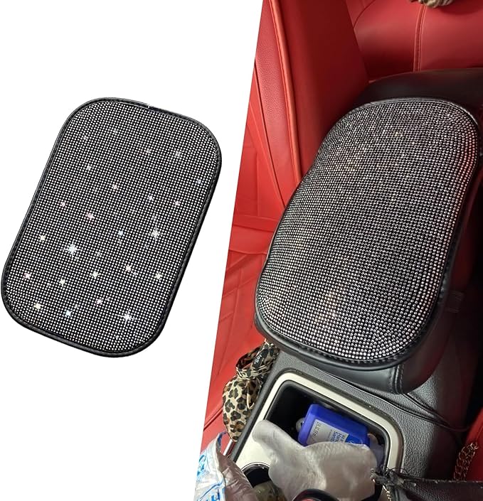 ijuicy Bling Car Center Console Armrest Cover, Crystal Rhinestone Center Console Protective Cover Armrest Cushion Pad, 12.6" x 8.5" Universal for Most Cars (Silver)
