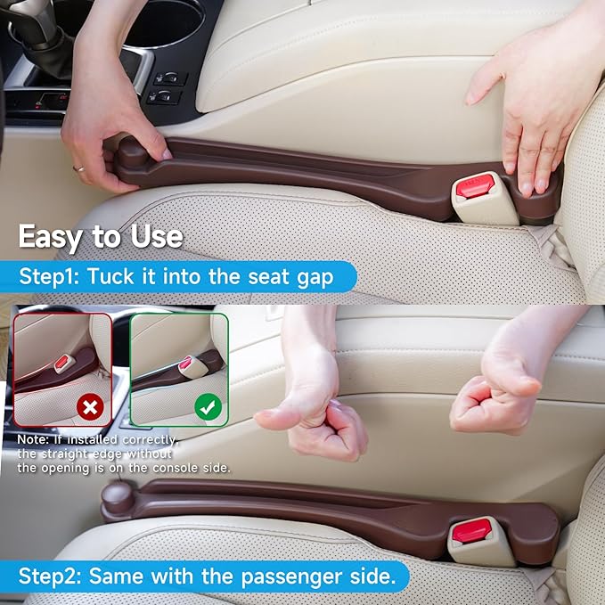 Car Seat Gap Filler 2 Pack Soft Foam Multifunctional Seat Side Gap Filler with Organizer & Hook Function, 3in1 Gap Stopper Universal Fit Car SUV Truck Fill The Gap Between Seat & Console (Deep Brown)