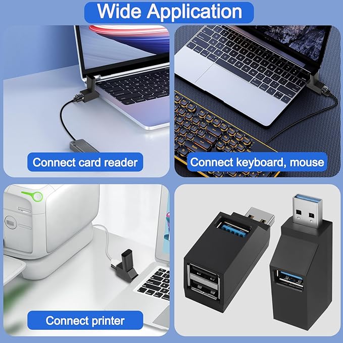 3 Ports USB Hub,USB Male to Female Expansion Adapter 2 Pcs 90 Degree Splitter 1 USB 3.0 and 2 USB 2.0 Port Portable Powered Data for Connecting Mobile Hard Disk, U Disk, Camera, Mouse,etc