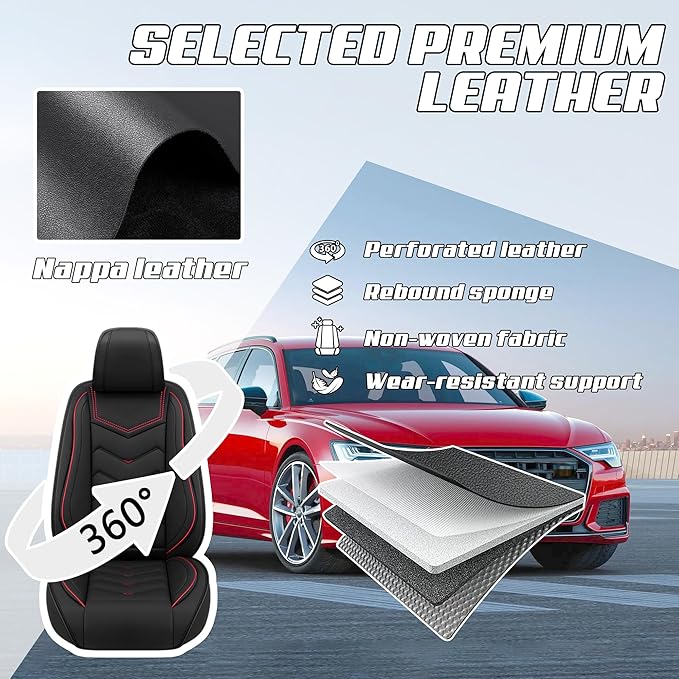 Car Seat Covers Fit for Infiniti g37 2000-2026, Stylish Sport Seat Covers, Waterproof Wear-Resistant Premium Nappa Leather Car Seat Cover.(2 Pcs Front/Black)