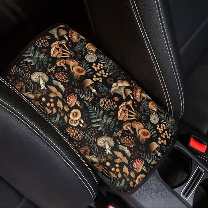 Dreaweet Car Armrest Cover Mushroom Car Accessories for Women Car Center Console Pad Universal Fit Armrest Cover Protector for Cars,SUV,Trucks,Black