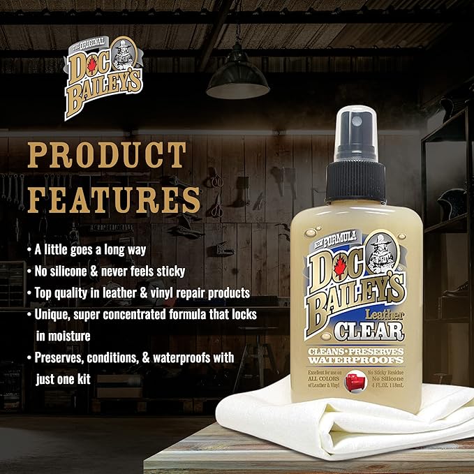 Doc Baileys “Clear” Formula Kit for Professional Detailers | Clean and Waterproof Blue, Pink, Red, and Brown Shades of Leather | | Protect and Revive Leather, Vinyl, Canvas, and More