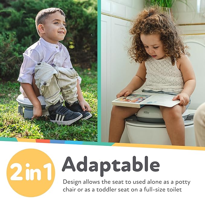 Nuby On-The-Go Portable Potty Seat - Travel Toilet Seat for Boys and Girls 18+ Months - Includes Storage Bag and Disposable Potty Liners - Toddler Travel Essentials - Toddler Potty Training Toilet
