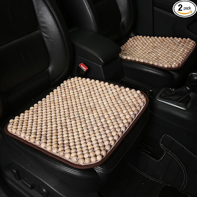 LACDL Beaded Car Seat Covers for Cars, Cooling Bead Seat Cover for Trucks & SUVs - Auto Ventilated Seat Cooler Pad, Natural Wood Breathable Beads - Sweat Protector for Summer, Burlywood