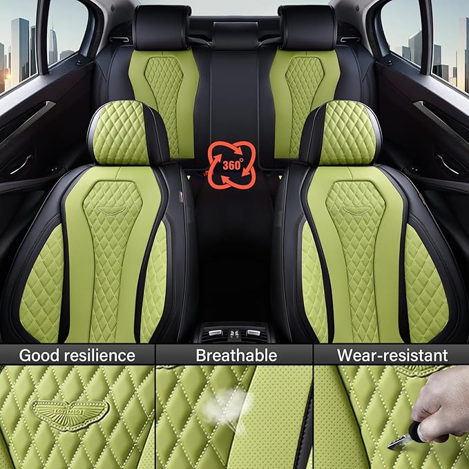 Coverado Seat Covers, Car Seat Covers Full Set, Green Car Seat Cover, Car Seat Cushion Waterproof, Luxury Auto Seat Covers, Seat Cover Car Seat Protector Fit for Most Cars