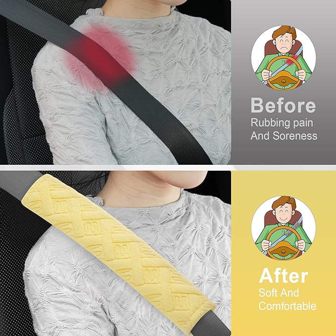 JUSTTOP 2-Pack Universal Car Shoulder Strap Pads Cover for A More Comfortable Driving, Shoulder Strap Covers Harness Pad for Car Interior Accessories(Yellow)
